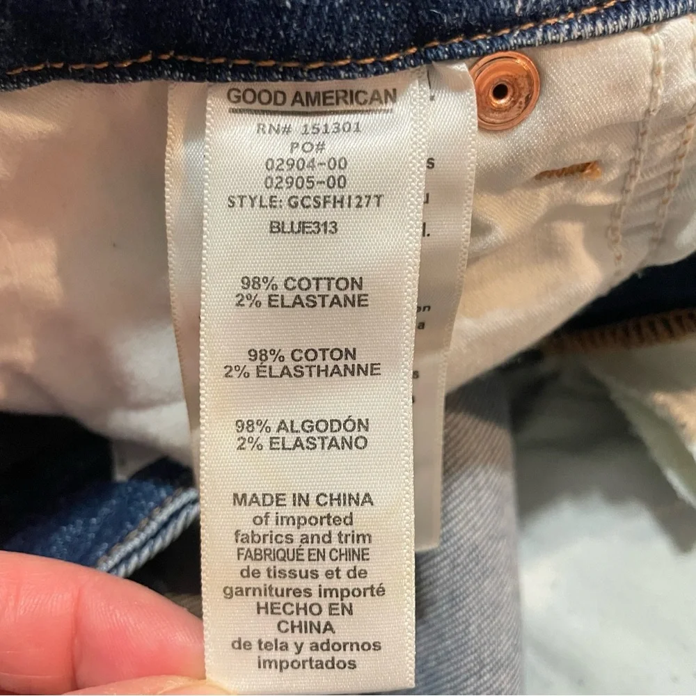Good American Good Curve Straight Fray Hem Jeans Size 16 Medium Blue High Rise - Picture 12 of 14